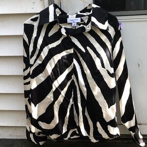 Brand NEW Silky Satin Zebra Print Trendy Chic Bold Button down classy blouse